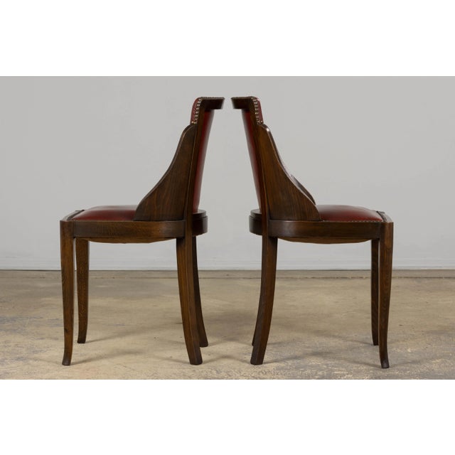 1930s French Art Deco Maple Gondola Dining Chairs W/ Red Faux Leather - Set of 6 For Sale - Image 10 of 18