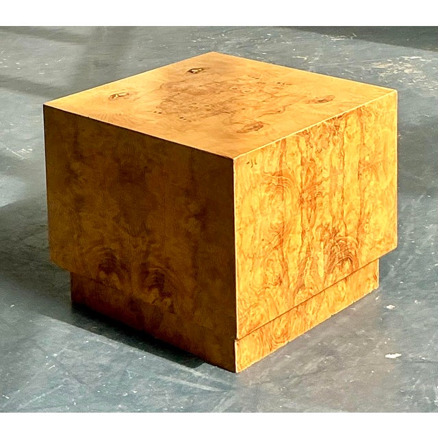 Vintage Boho Burl Wood Cube Side Table For Sale - Image 4 of 12