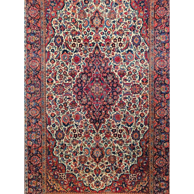Early 20th Century Early 20th Century Persian Kashan Area Rug, Handwoven Floral Design, Ivory & Blue, 4’ X 7’ For Sale - Image 5 of 11