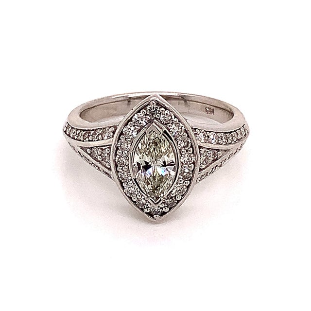 Metal Diamond Ring 14k White Gold 0.45 TCW 4.88g Certified, Size 6.5 For Sale - Image 7 of 13
