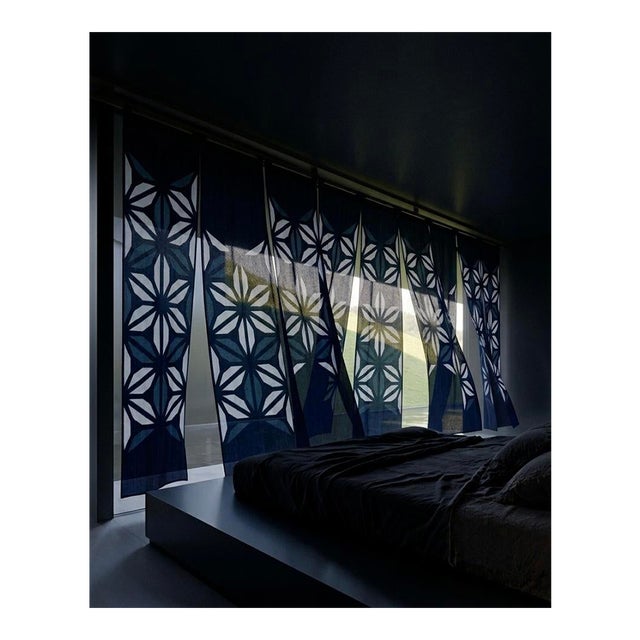Kinetic Spatial Boundary - Geometric Indigo Textile Art For Sale