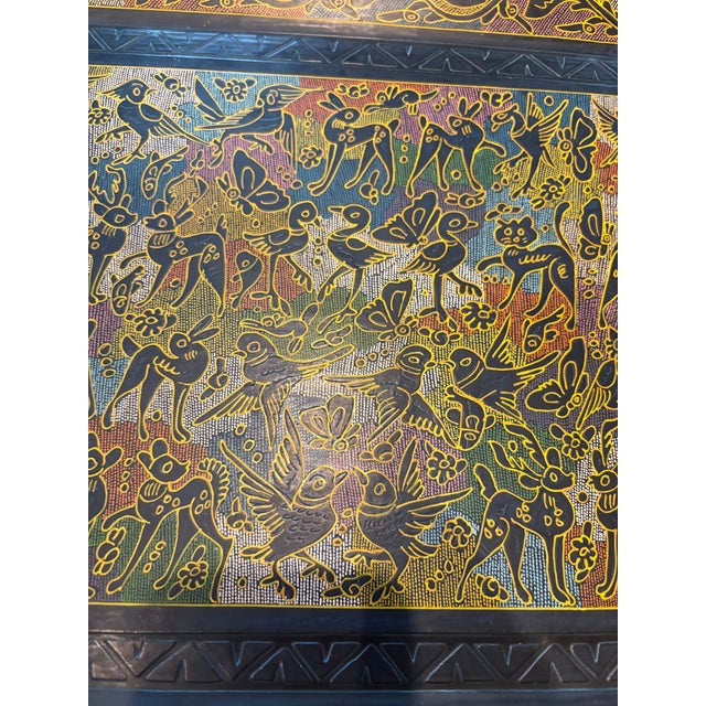 Vintage Black Folk Art Style Floral Serving Tray With Handles For Sale In San Diego - Image 6 of 7