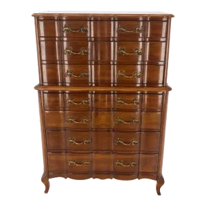 Solid Cherry Country French Brass Pulls 7 Drawers High Chest Dresser