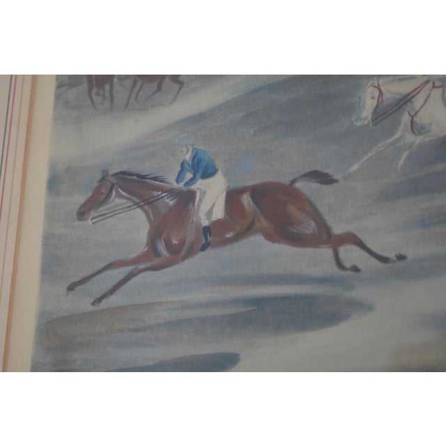 Black Pair Vintage Hand Painted Horse Racing Engravings in Frame For Sale - Image 8 of 17