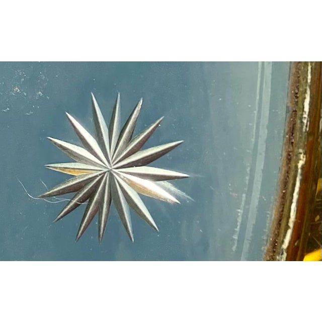 Vintage 1940s Beveled Round Mirror With Hand Etched Stars, 16 Inch For Sale - Image 4 of 15
