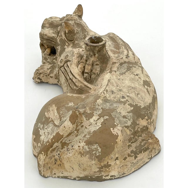 Large Chinese Han Dynasty Style Pottery Stylized Foo Dog Joss/ Candlestick For Sale In West Palm - Image 6 of 8