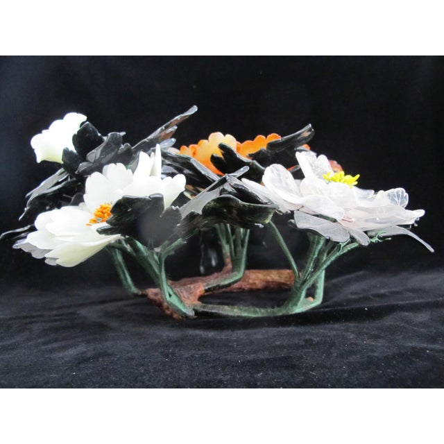 Chinese Carved Jade Carnelian & Quartz Hardstone Flower Centerpiece For Sale - Image 11 of 13