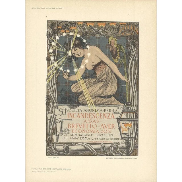 Traditional 1897 Giovanni Mataloni 'Gas Lamps' Gray & Green Germany Lithograph For Sale - Image 3 of 3