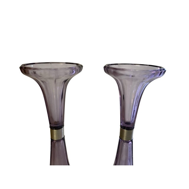 Antique Pair Art Deco Amethyst-Tinted Glass Shelf Risers Stands 1920s-1930s For Sale - Image 4 of 4