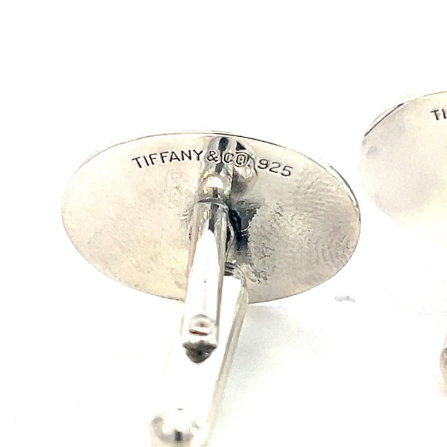 1990s Pair of Tiffany & Co Estate Mens Silver & Blue Enamel Cufflinks Silver For Sale - Image 10 of 10
