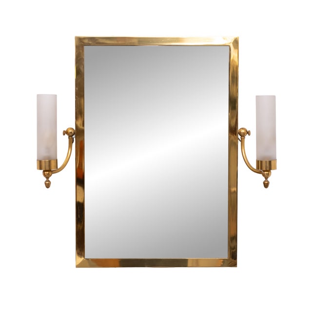 Goldenrod Mid-Century Modern Brass Wall Mirror with Lighting, Italy, 1950s For Sale - Image 8 of 8