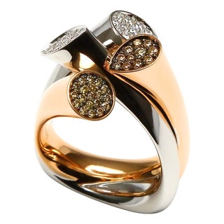 Diamond Pave Cluster Shape Mountain Peaks Unique 18 Karat Rose White Gold Ring, Size 7.5 For Sale