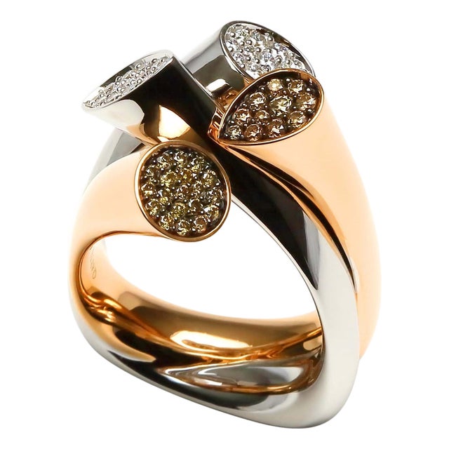 Diamond Pave Cluster Shape Mountain Peaks Unique 18 Karat Rose White Gold Ring, Size 7.5 For Sale