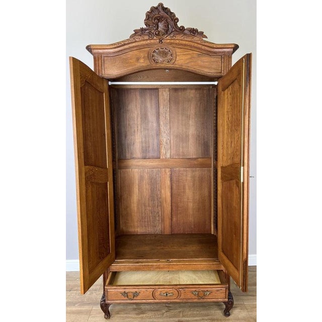 Antique French Carved Oak 2-Door Wardrobe For Sale - Image 13 of 14