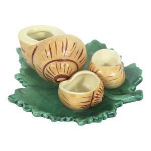 Vintage French Country Majolica Snail Condiment Dish Ceramic Faïence Escargot Plate With Snails on a Leaf
