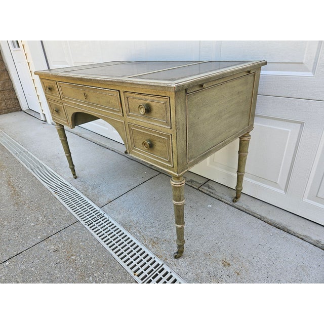 Baker Furniture Light Green Distressed Finish Writing Desk For Sale - Image 6 of 16