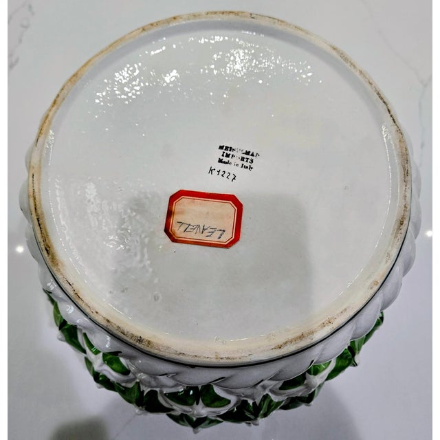 White Vintage Meiselman Imports Italian Majolica Cachepot Planter, Made in Italy For Sale - Image 8 of 9
