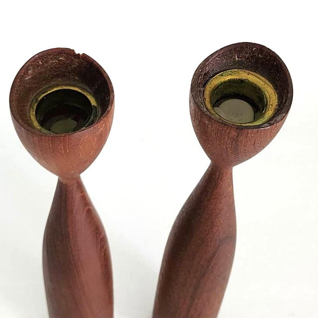 1960s Danish Teak Wood "Tulip" Candlesticks, a Pair For Sale In Miami - Image 6 of 10