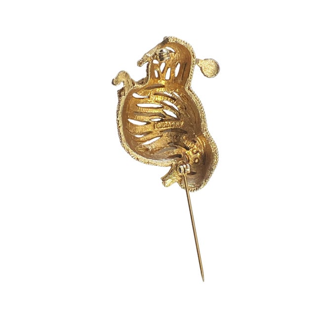 1950s Vintage Signed Capri Goldtone/Rhinestone Poodle Brooch/Pin Fabulous 1.75" H For Sale - Image 5 of 6