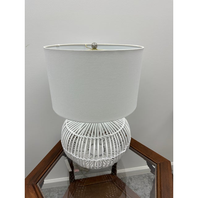 Lauren by Ralph Lauren White Rattan Table Lamps With White Shades - a Pair For Sale In Nashville - Image 6 of 11