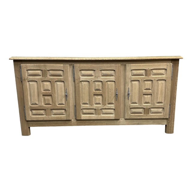 Vintage French White Oak Brutalist Sideboard, France, 1960s For Sale