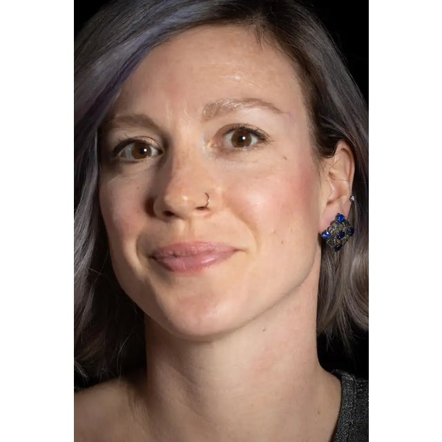 Contemporary Pair of Abalone, Kyanite and Diamond Stud Earrings For Sale - Image 3 of 4