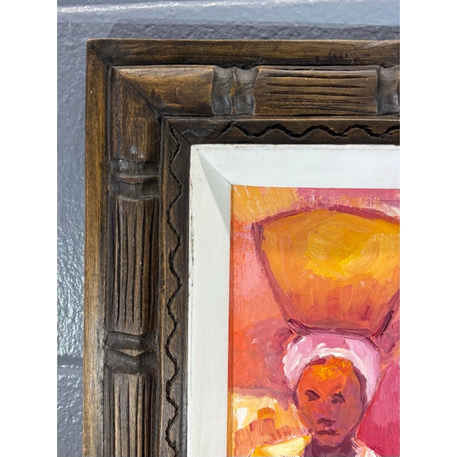Vintage Dieudonné Cedor Signed Haitian Oil Painting, Figural Market Scene For Sale - Image 4 of 6
