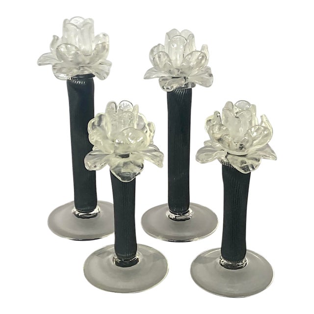 Vintage MCM Italian Murano-Style Art Glass Floral Candlesticks, Set of Four For Sale