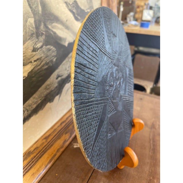 1910s Vintage Black Color Carved Wood Platter For Sale - Image 5 of 8