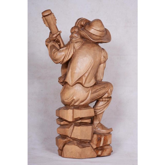 Wood French Artist, Original Neo-Rococo Statuette of Lutenist, 1840s, Lacquered Pear Wood For Sale - Image 7 of 18