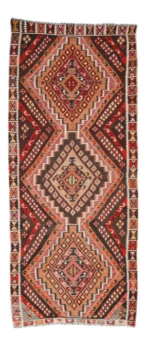 Mid 20th Century Vintage Handwoven Turkish Kilim Rug