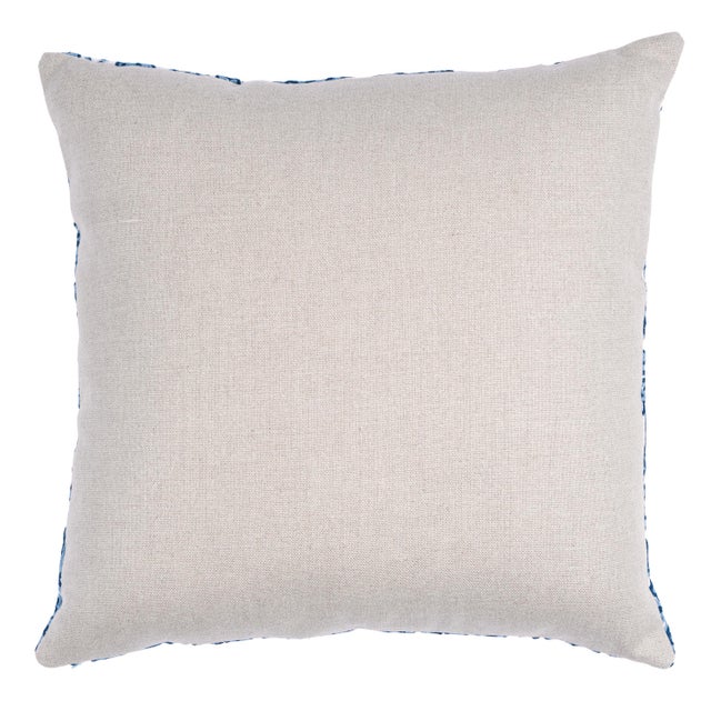 This pillow features Claremont Crewel Embroidery with a knife edge finish. Back of pillow features Piet Performance Linen....