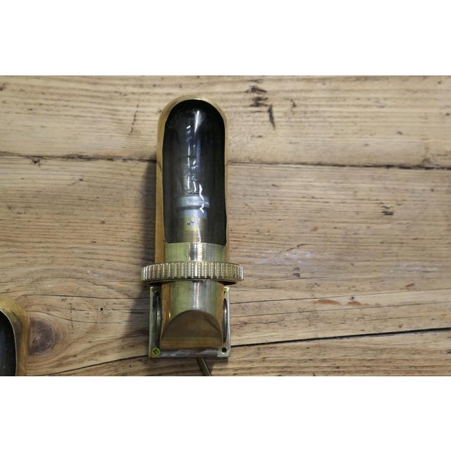 Vintage Nautical Brass Bulk Head Lights in Brass, Set of 5 For Sale - Image 4 of 9