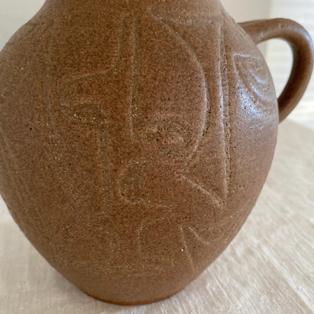Brown Mid-Century Stoneware Pottery Pitcher For Sale - Image 8 of 10