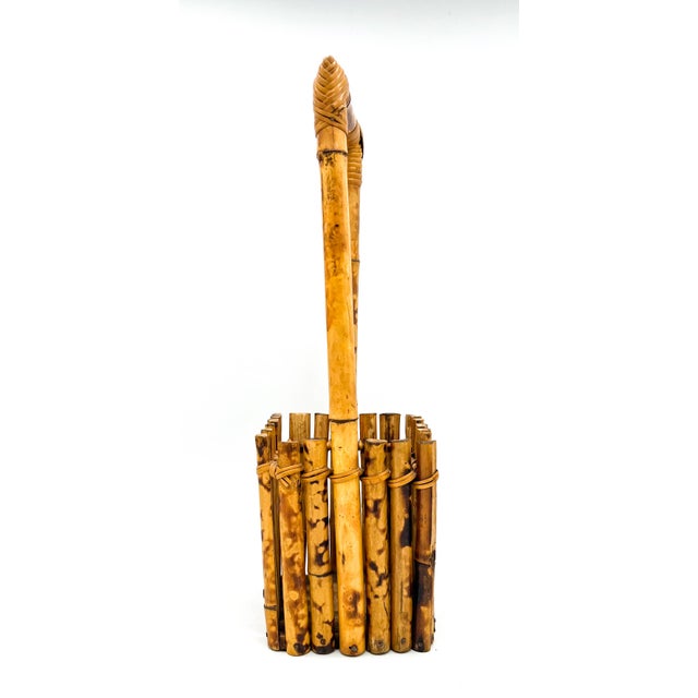 Vintage Burnt Bamboo & Rattan Handled Basket – Organic Modern / Bohemian For Sale In Houston - Image 6 of 9