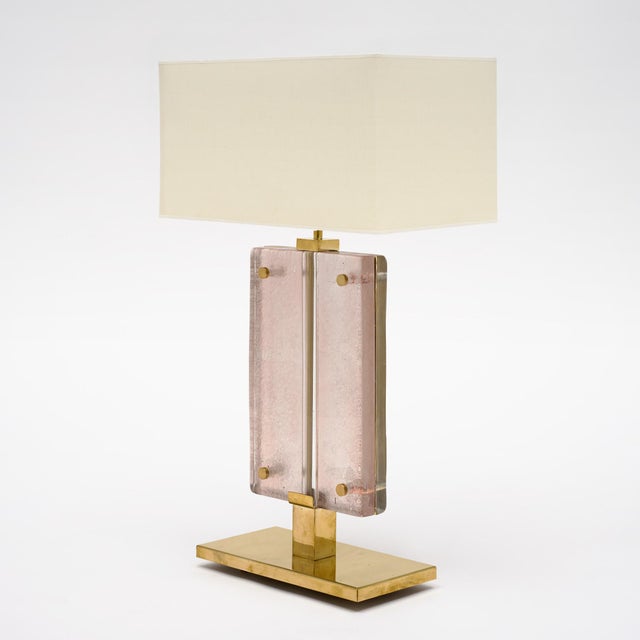 Metal Single Venetian Glass, Pink and Gold Slab Lamp, Murano For Sale - Image 7 of 11