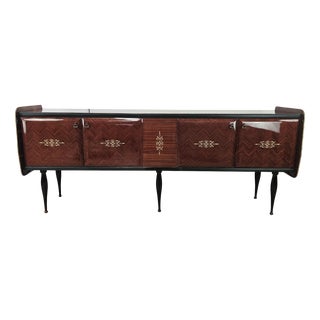 Mid-Century Modern Milanese Sideboard in Mahogany and Brass with Glass, 1950s For Sale
