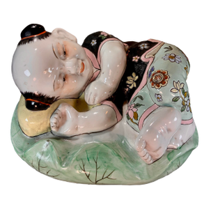 Mid 20th Century Chinese Hand Painted Porcelain Child Resting Pillow