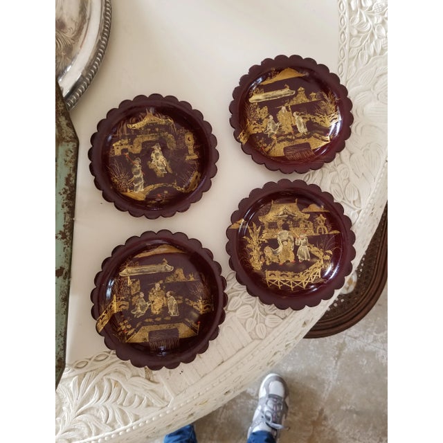 Set of Four Antique English Chinoiserie Papier Mache Plates For Sale - Image 9 of 9