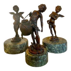 Late 20th Century French Style Bronze Putti Trio After Auguste Moreau, Marble Bases