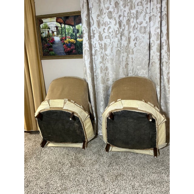 Pair of Vintage Hammary Tufted Velvet Lounge Chairs – Warm Camel Beige (Non-Swivel) For Sale - Image 9 of 12
