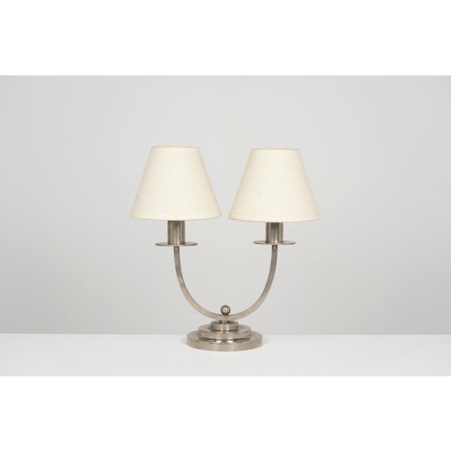 1930s Art Deco French Table Lamp in Nickel Plating, 1930 For Sale - Image 5 of 7