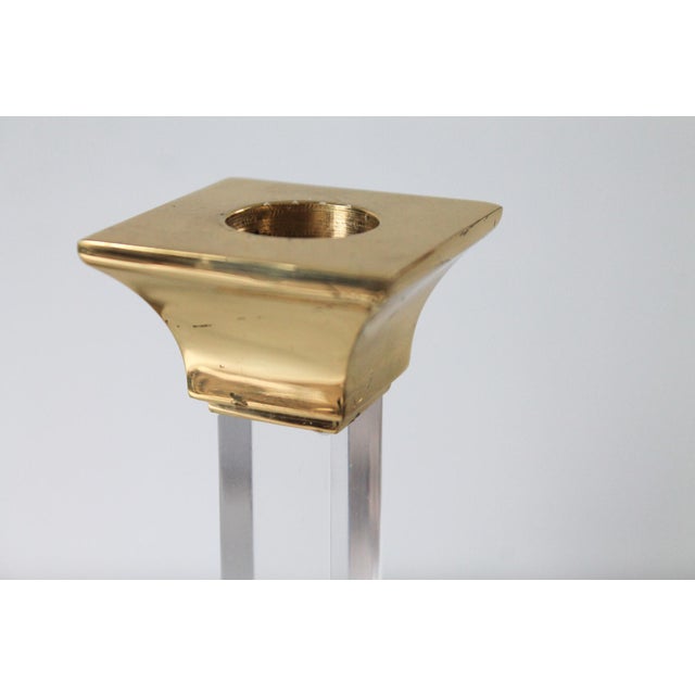 Metal Vintage Brass & Lucite Candle Holders For Sale - Image 7 of 10