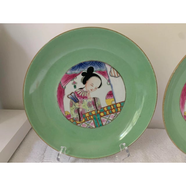 Chinese Late 20th Century Chinese Famille Rose Porcelain Beauty Deep Dishes/ Bowls - a Pair For Sale - Image 3 of 13