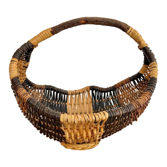 Folk Art Tricolored Gathering Basket For Sale