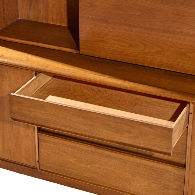 Barney Flagg for Drexel Parallel Mid Century Walnut and Cane Credenza and Hutch For Sale - Image 12 of 15