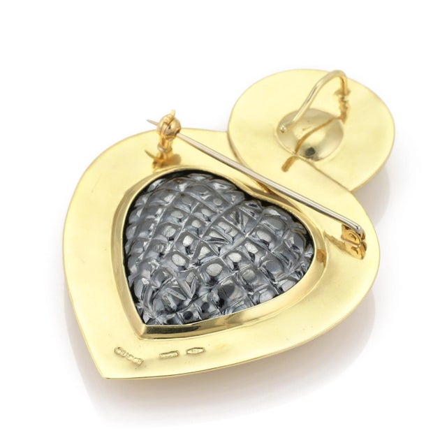 Late 20th Century Gucci Convertible Hematite 18k Gold Heart Pendant Pin Necklace! For Sale - Image 5 of 6