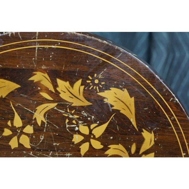 Vintage Federal Style Teak Stenciled Round Tilt Top Side Accent Table For Sale - Image 14 of 17