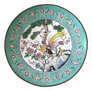 Famille Verte Enamel on Copper, 19th Century China, 14" Very Rare