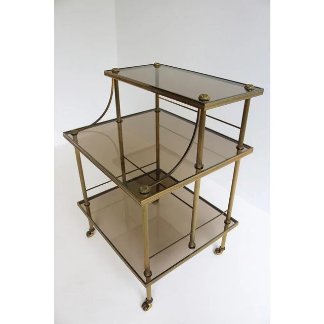 Mid-Century French Brass & Smoked Glass Three Tiered Drinks Trolley, 1970s For Sale - Image 6 of 11
